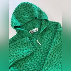 Aran Crafts 100% Merino Wool Cable Knit Full Zip Hooded Sweater Kelly Green XL